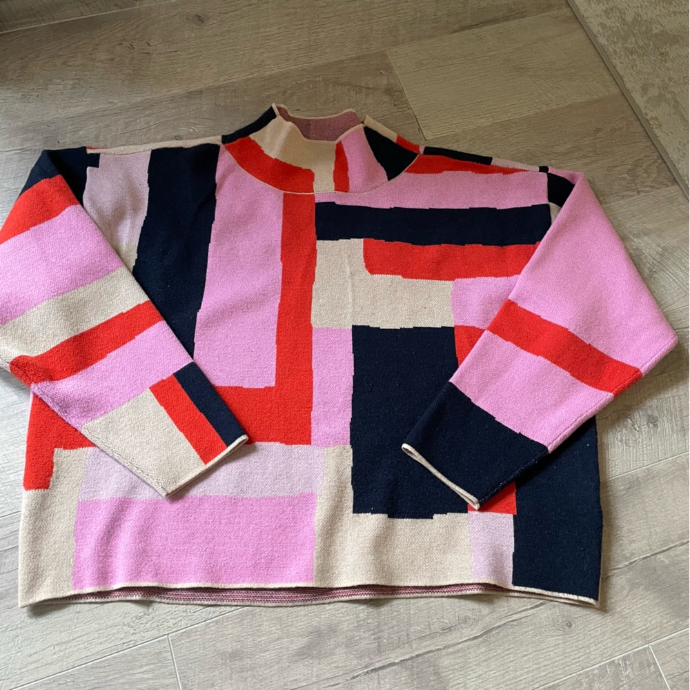 Anthropologie Maeve The Carys Mock Neck Mod Color Block Sweater large - Picture 2 of 7